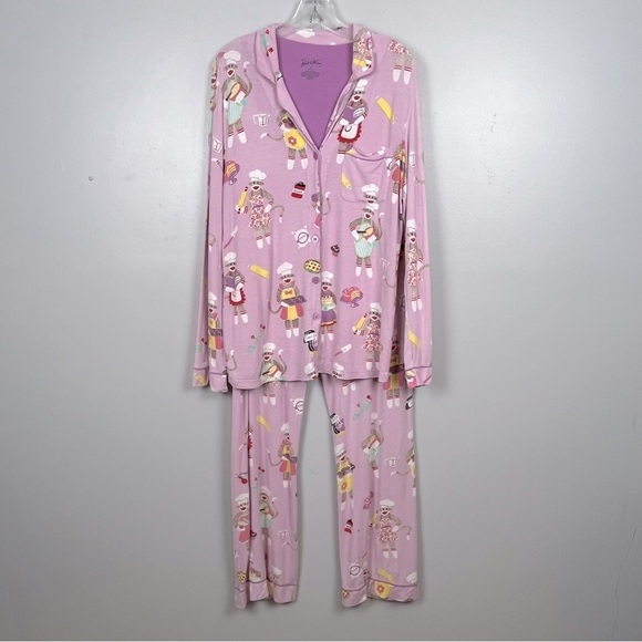 Nick & Nora Target purple sock monkey modal spandex blend pajama set, medium. - Picture 1 of 10